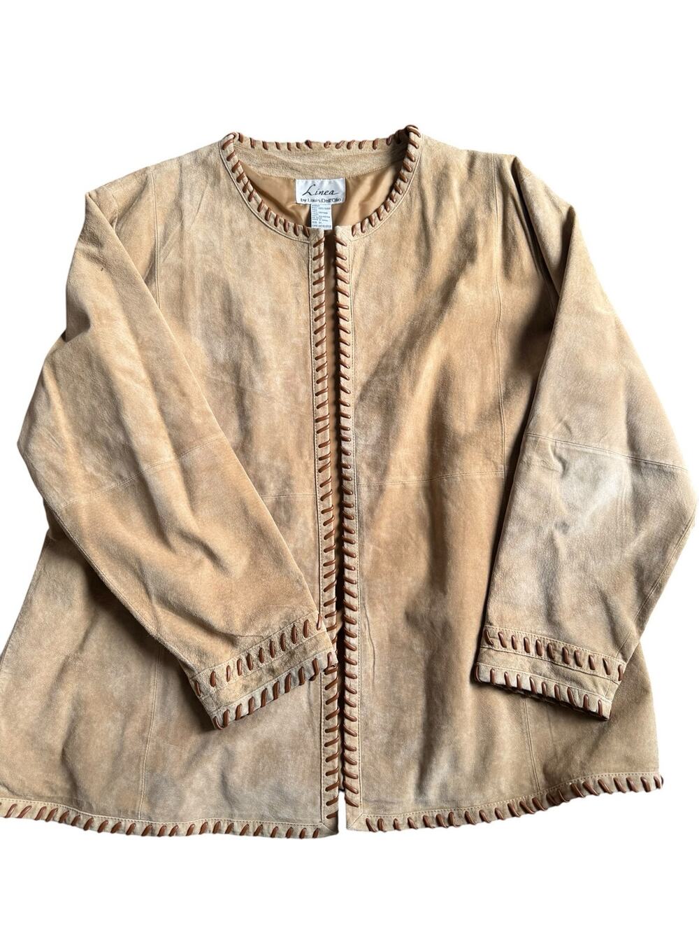Vintage Linea by Louis Dell’Olio 100% Suede Jacket Tan Leather Trim Size 3X